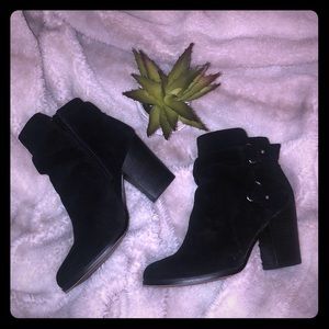 Gianni Bini Black Suede Block Heel Booties